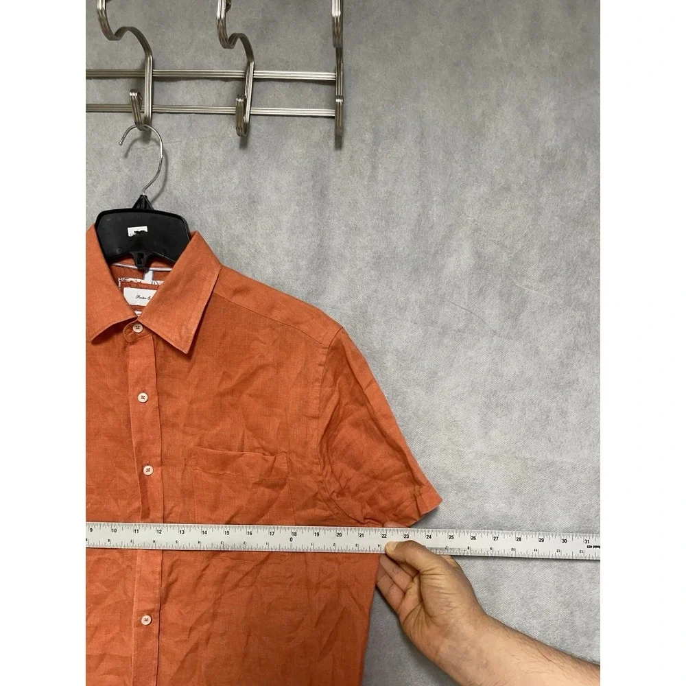 Porter & Ash Shirt Men M Orange Linen Button Up‎ Academia Vacation Casual Hybrid